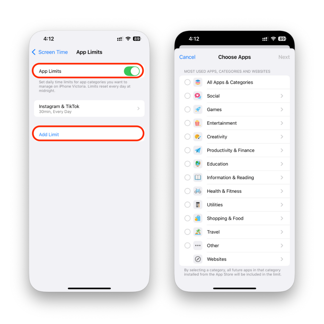 To Set App Limits Step 2
