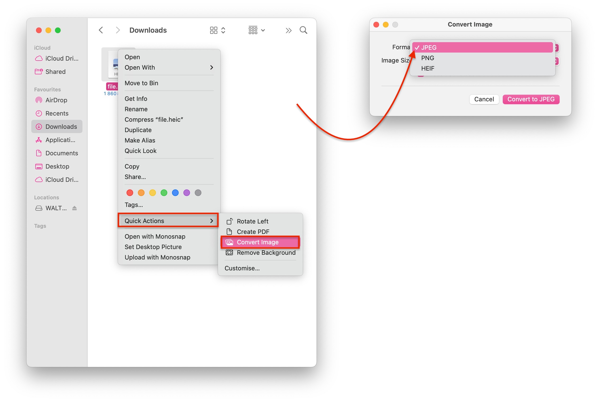 Export Heic Using Quick Actions