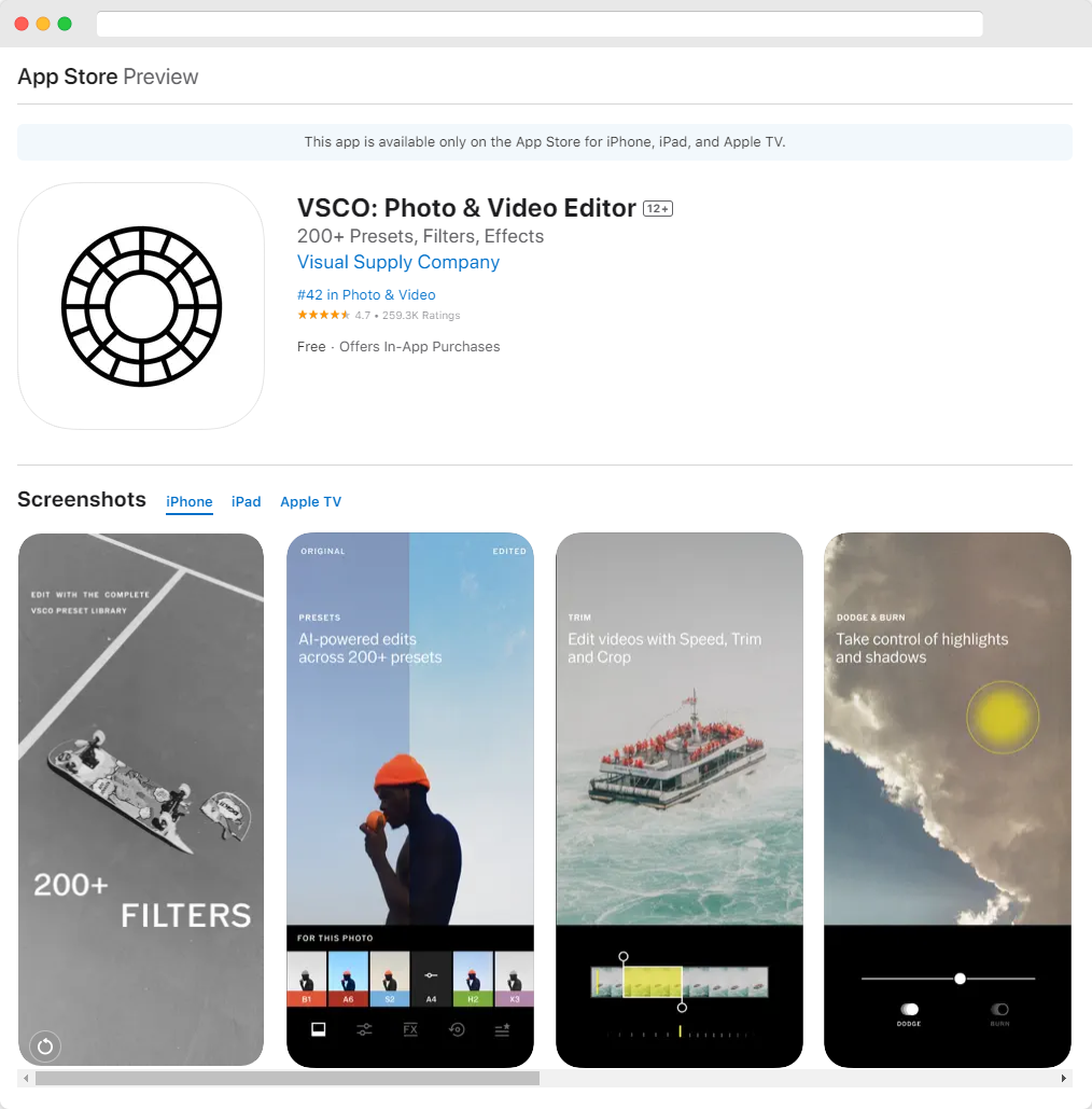 Best Free Photo Editing App for iPhone Vsco