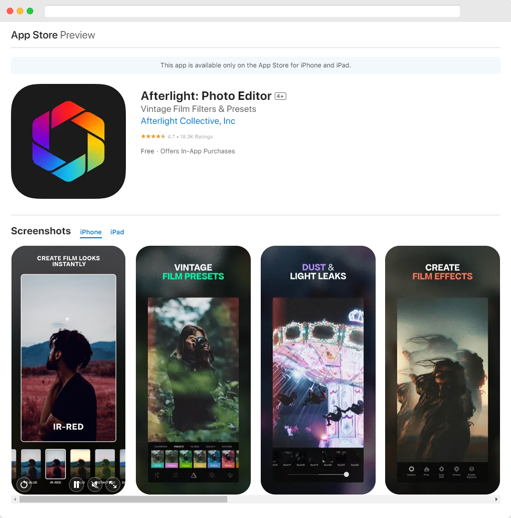 Best Free Photo Editing App for iPhone Afterlight