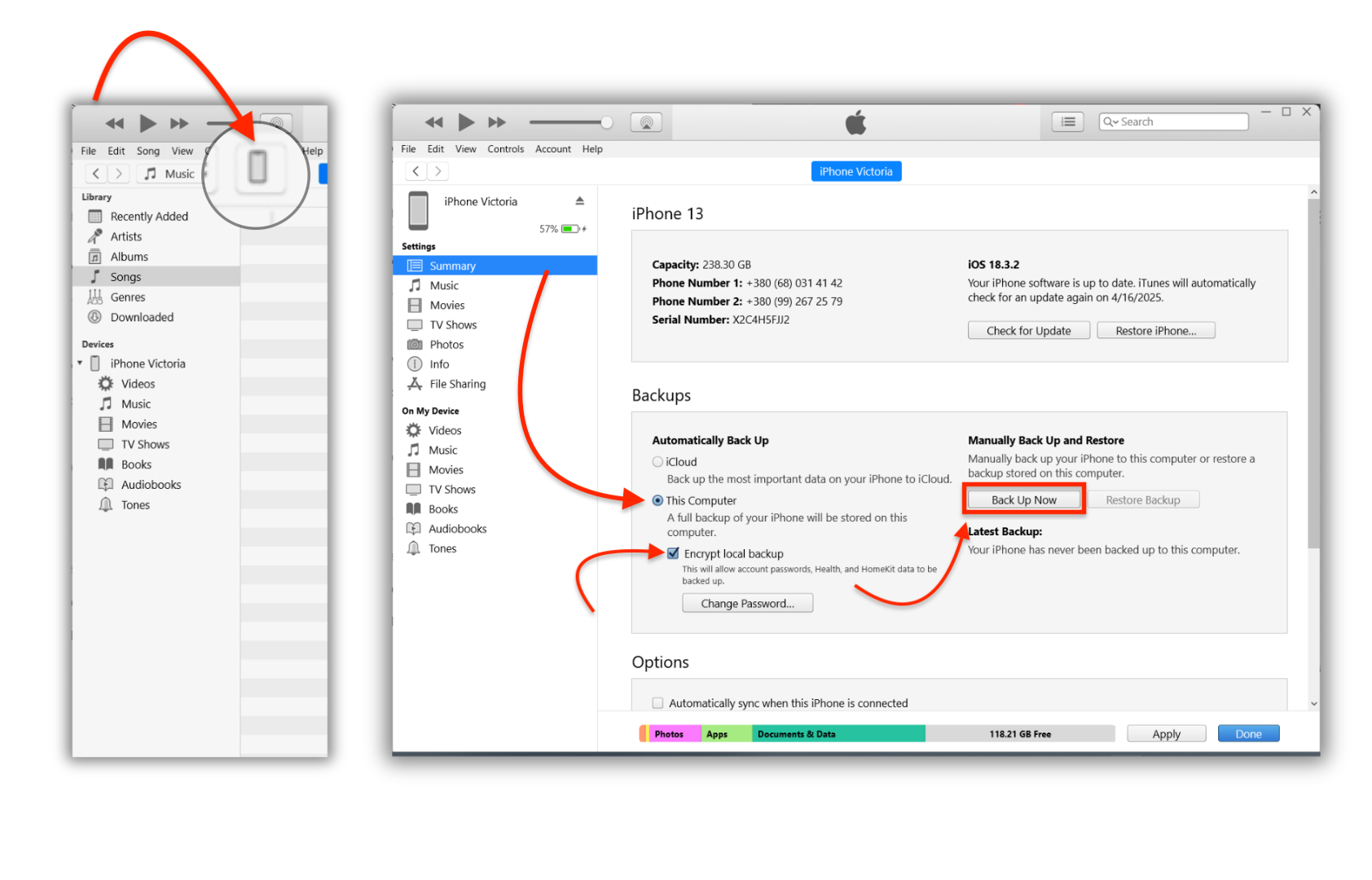 How to Back up I Phone Via I Tunes