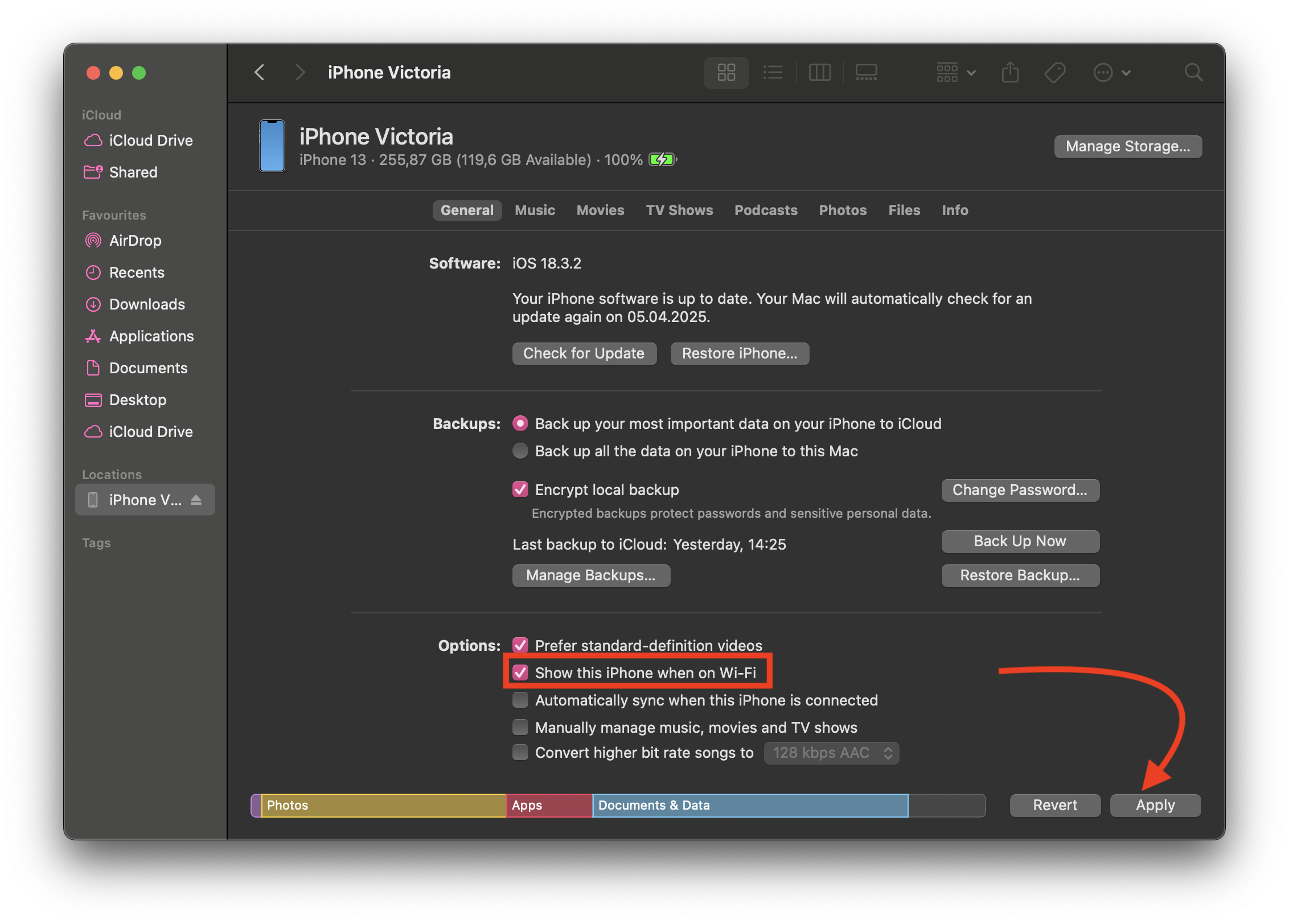 Sync I Phone to Mac Via Wi Fi in Finder